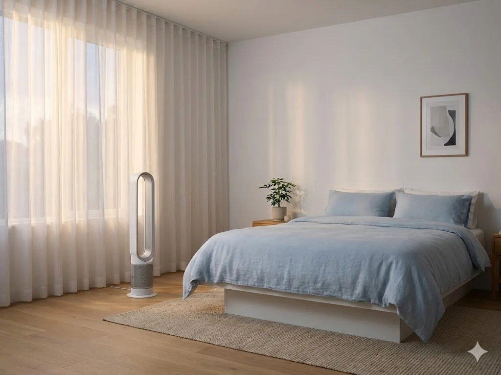 Ventilador silencioso en dormitorio tranquilo